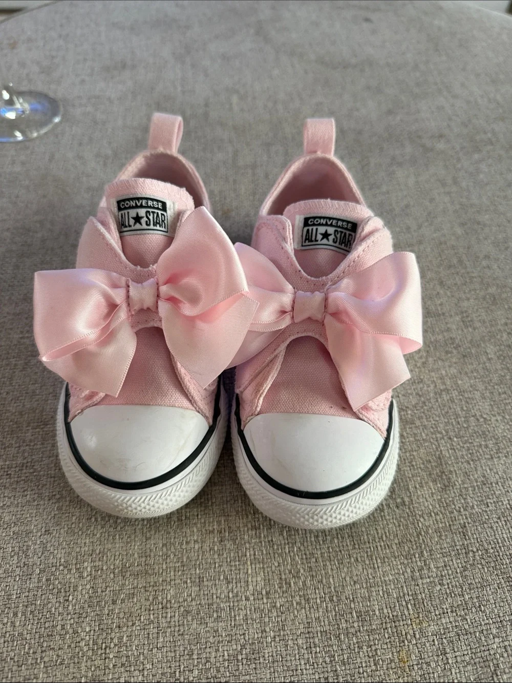 Converse Kids Pink Satin Bow Slip-On Sneakers